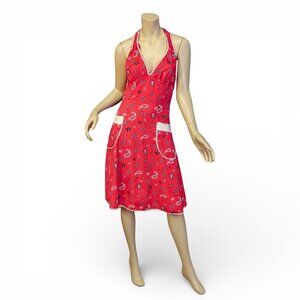 Pin Up Girl Red Bandana Print Halter Dress | Size S